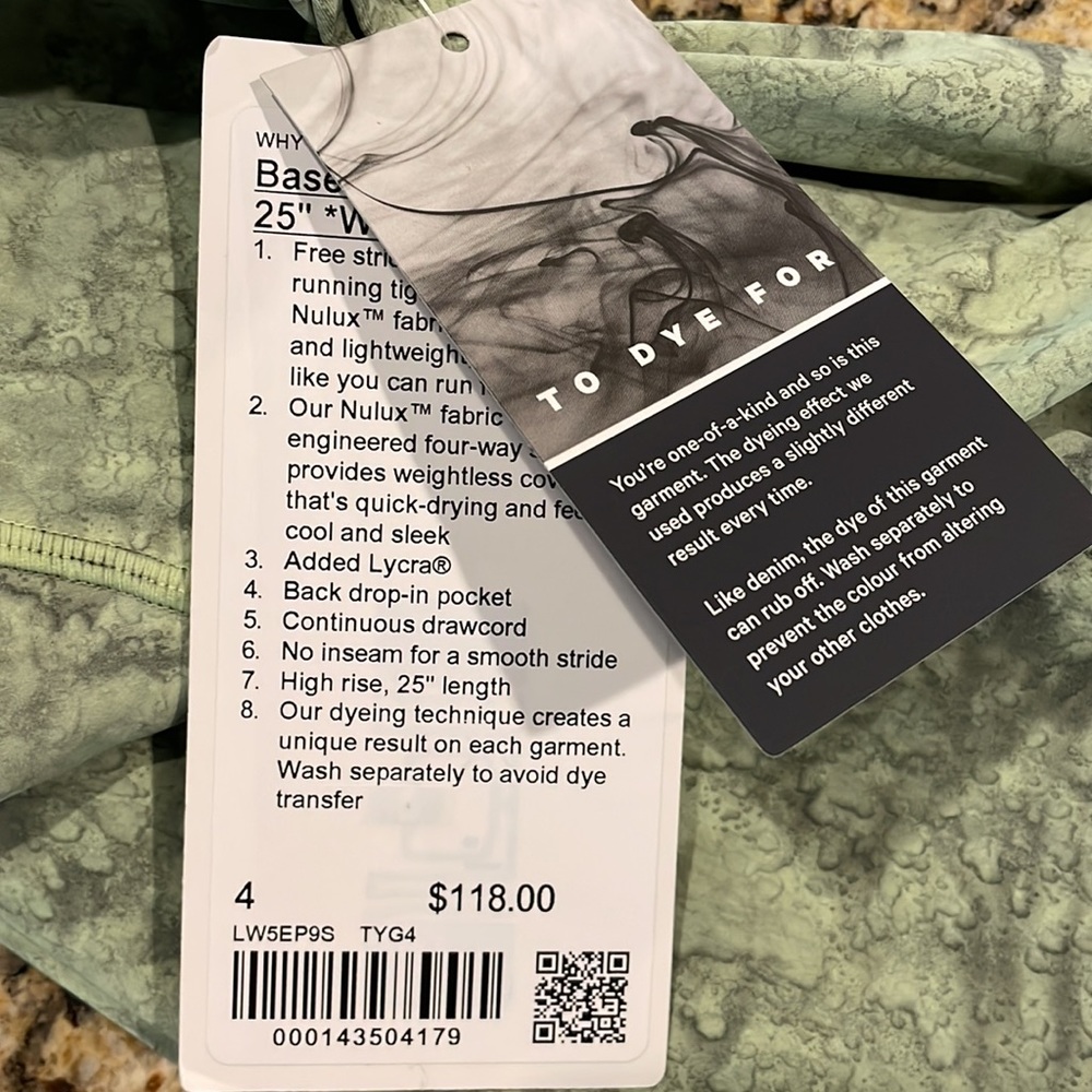 BNWT - lululemon base pace HR tight 25” green wash size 4 - Picture 7 of 7